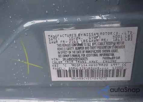 2025 Nissan Sentra Sv from USA, damaged, VIN 3N1AB8CV2SY249075